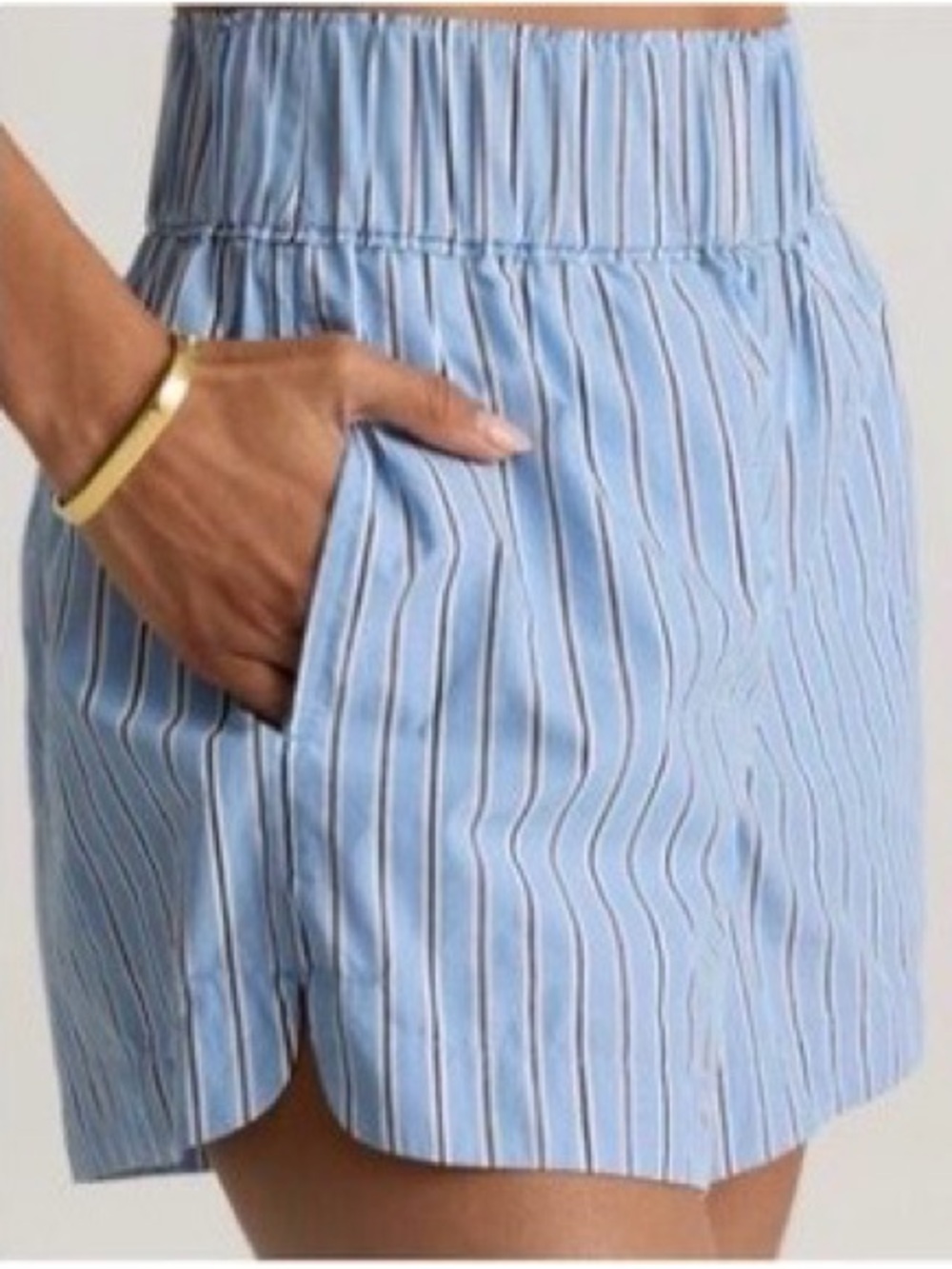 Quince Organic Cotton Poplin Pull-On Shorts - Blue and White Striped, size XL